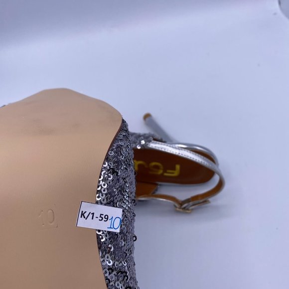 FSJ Silver Slingback pointed Kitten Heel Sandals - Picture 9 of 9